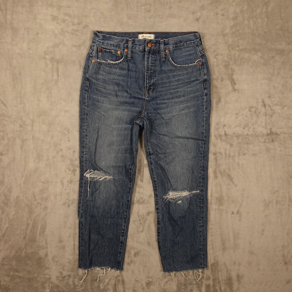 Madewell Jeans Classic Straight crop women's 29 blue denim distressed raw hems